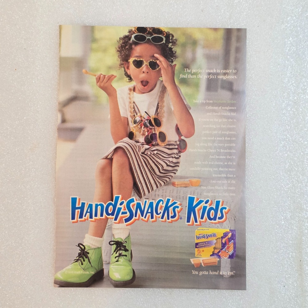 Vintage Print Ad Handi-Snacks Kids Cheese & Breadsticks little girl 8x10.5 2000